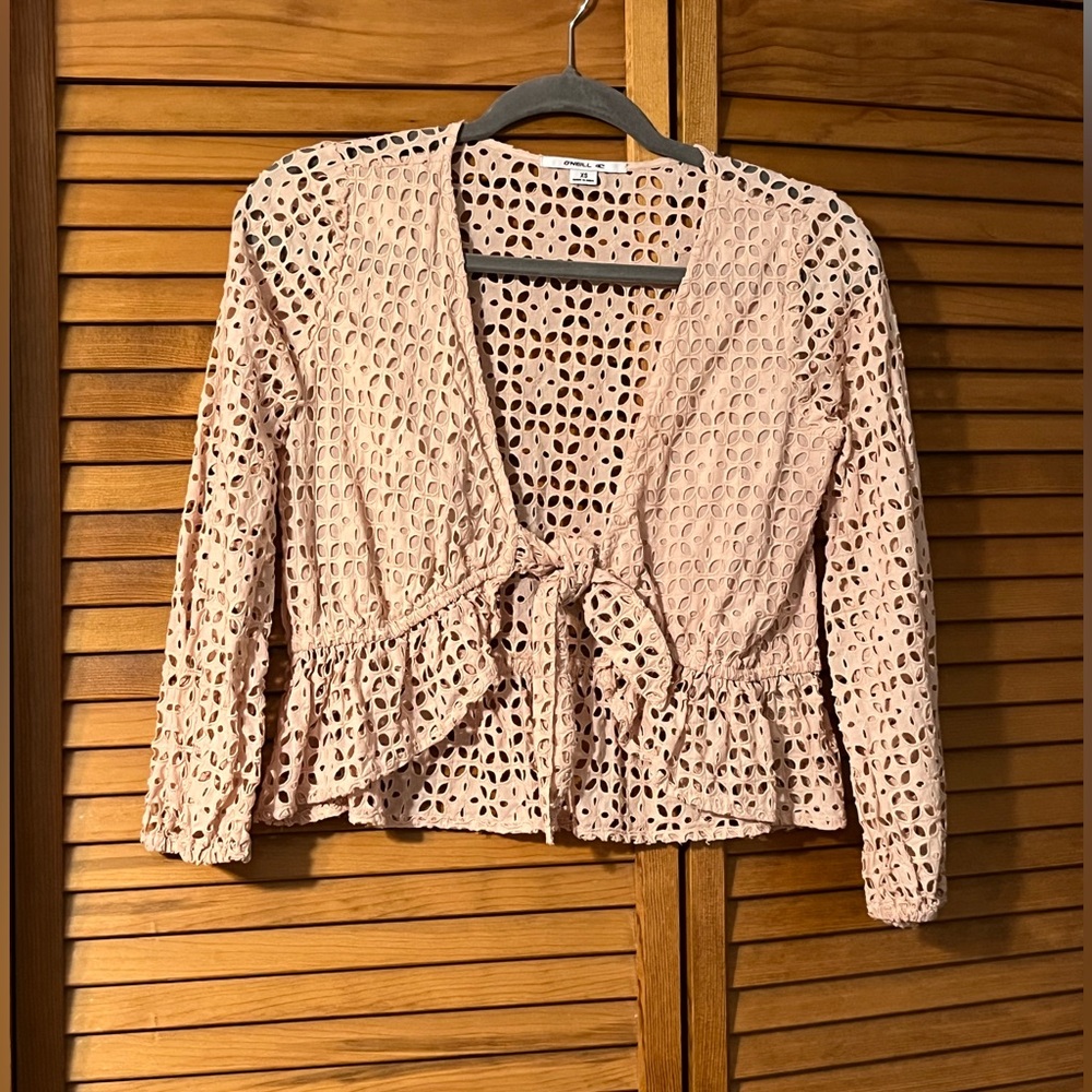 O'Neill Cotton Eyelet Tie-Front Top - Picture 2 of 5